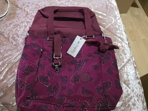 Kipling Audria 2 In 1 Large Tote & Crossbody Bag Floral Berry Emiel Monkey Charm - Picture 1 of 5