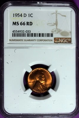 1954 - D NGC MS66RD LINCOLN CENT!!  #B35090 - Image 1 of 2