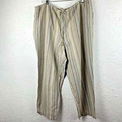 J. Jill Womans Wide Leg Linen Blend Pull On Pants Tie Waist Tan Striped Size PXL - Image 1 of 4