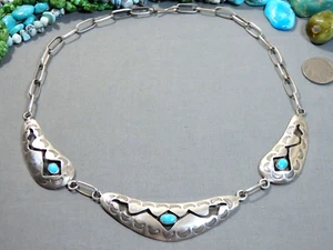 Vintage ZUNI Etsitty DORNRÖSCHEN TÜRKIS Sterlingsilber 19" Halskette sgnd - Bild 1 von 10
