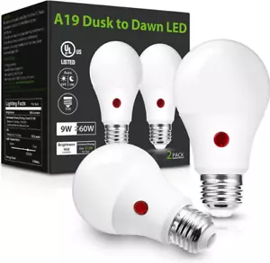 Dusk to Dawn Light Bulbs Outdoor A19 LED Bulb Daylight 5000K Light Sensor 60W - Picture 1 of 7