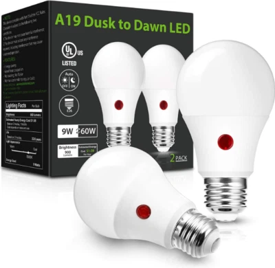 Dusk to Dawn Light Bulbs Outdoor A19 LED Bulb Daylight 5000K Light Sensor 60W - Image 1 of 4
