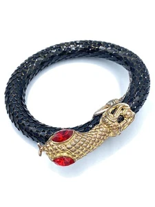 Bracciale Serpente Vintage Catena Metallo Occhi di Strass Rossi - Foto 1 di 9