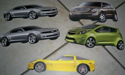 Lote de 5 cartões promocionais GM: Corvette, Chevrolet Camaro, Chevy Beat, Buick Enclave - Imagem 1 de 2