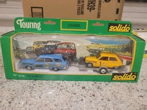 VINTAGE SOLIDO COFFRET COURSE SET 610 RENAULT 5 TRAILER RENAULT 12 NEAR MINT - Picture 1 of 6