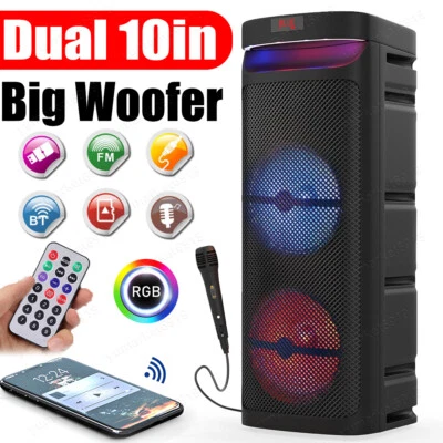 Altavoz PA Portátil Fuerte Doble 10 pulgadas Woofer Bajo Pesado Estéreo Altavoz Bluetooth Foto 1 de 4