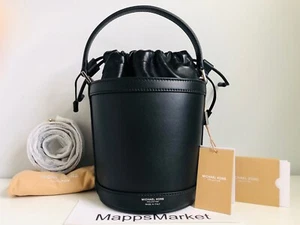 NWT MICHAEL KORS COLLECTION Audrey Medium Leather Bucket Bag in Black $1090 - Picture 1 of 22