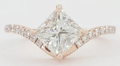 Ideal Princess Cut Diamond Engagement Ring 1.22 ct F/VVS2 14K Rose Gold Rtl $10k - Image 1 of 4