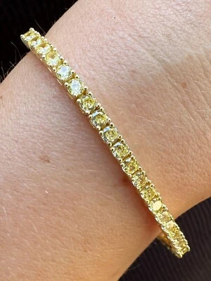 3mm Canary Yellow CZ Tennis Bracelet Real 925 Sterling Silver 14k Gold Plated - Image 1 of 4