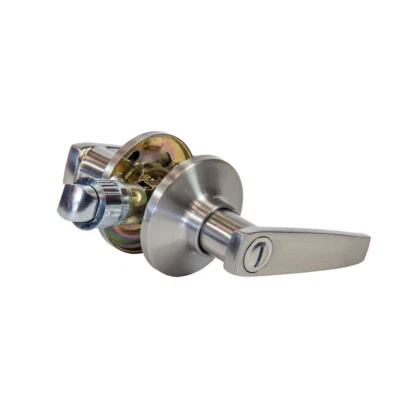 Static Caravan Interior Door Handle Set with Privacy Lock Satin Nickel - Image 1 of 4