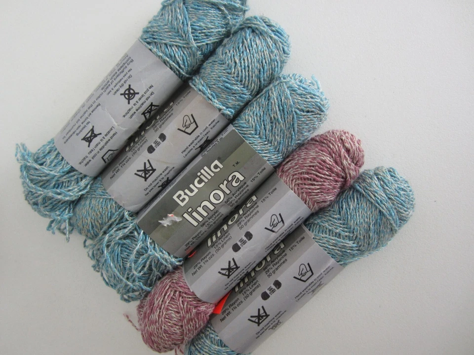 De Colección Bucilla Minora Lote 5 Madejas Azul Rosa Lino Rayón Acrílico 500 Yardas Destash Foto 1 de 4