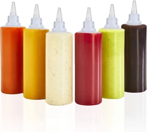 6 Pcs 12 Oz Plastic Squeeze Condiment Bottles for Mustard Dressing Ketchup BBQ S - Picture 1 of 7