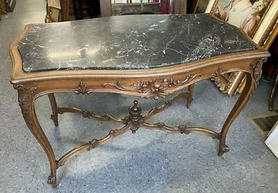 ANTIQUE VICTORIAN CARVED WALNUT MARBLE TOP PARLOR CENTER TABLE - Image 1 of 4