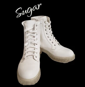 Sugar Women Boots Leather Solid White Size 8.5 Zip-Up Bottom Clear Bootie  - Picture 1 of 8