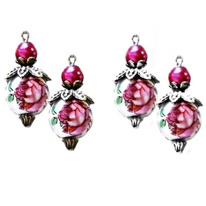 Earrings Porcelain Deep Rose Pink, petite drop, choose clip on or pierced - Picture 1 of 4