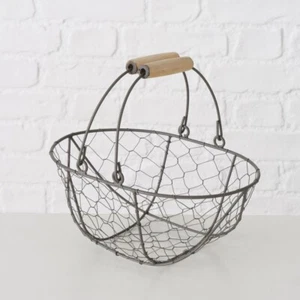 KORB MIT HENKELN OVAL AUS EISEN & HOLZ RUSTIKAL LANDHAUS MEDITERRAN H: 13 CM NEU - Bild 1 von 1