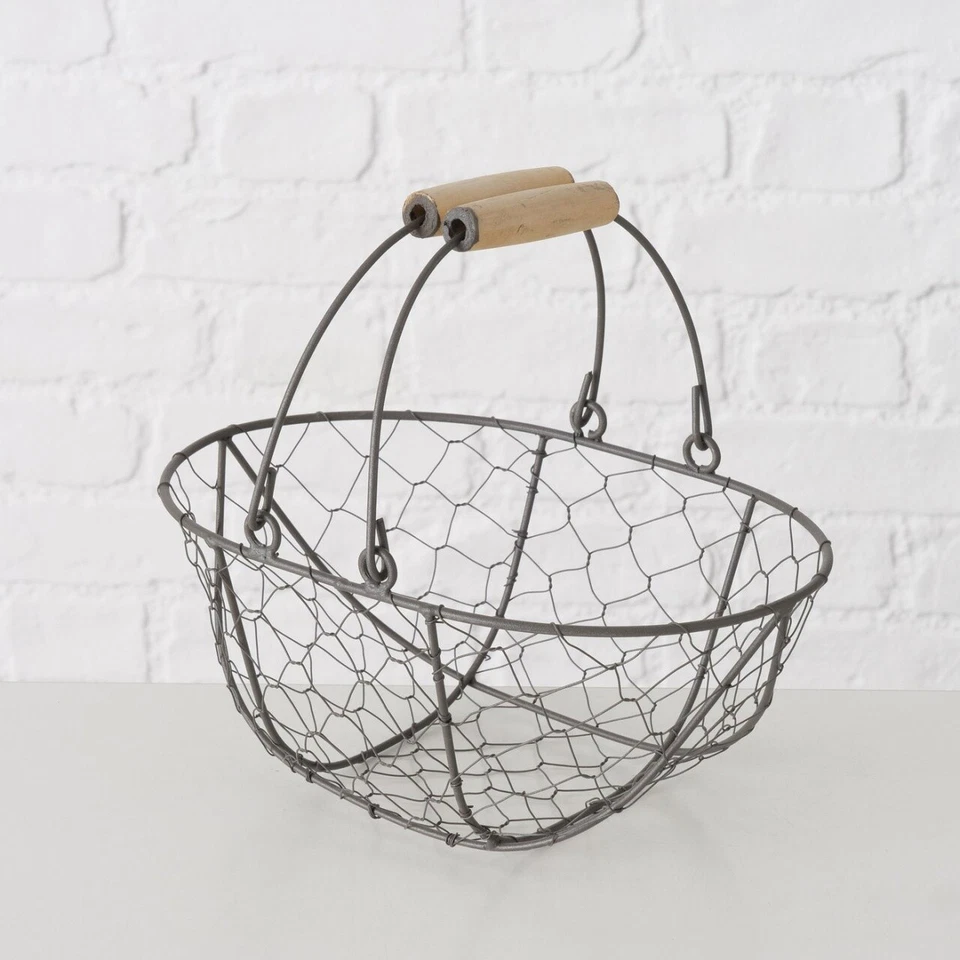 KORB MIT HENKELN OVAL AUS EISEN & HOLZ RUSTIKAL LANDHAUS MEDITERRAN H: 13 CM NEU - Bild 1 von 1