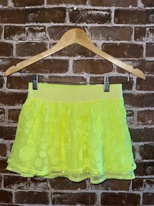 NWT JUSTICE GIRLS 8 SKIRT ELECTRIC YELLOW POLKA DOTS SEQUINS SPARKLY WAISTBAND - Picture 1 of 3