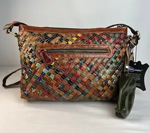 NUOVA borsa a tracolla Ameri in pelle intrecciata hobo arcobaleno colorata grande - Foto 1 di 21