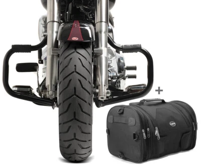 Set Crash Bar Mustache + Borsa posteriore RB1 compatibile con moto custom 00-17  - Immagine 1 di 4