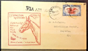MAN O' WAR 1938 Lexington Kentucky Air-Mail Envelope - Picture 1 of 4
