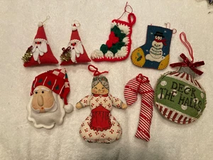 Vintage Retro Christmas  Fabric Felt puffed Ornament Lot  8  Grandma Core - Picture 1 of 4