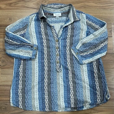 Blusa de algodón para mujer Dressbarn con cuello en V 1X  Foto 1 de 4