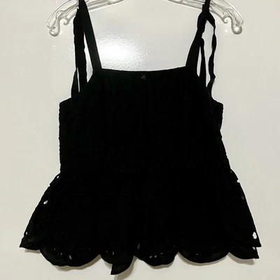 J. Crew Women’s Eyelet Ruffle Sleeveless Blouse Black Size 2 Goth Witchy Boho - Image 1 of 4