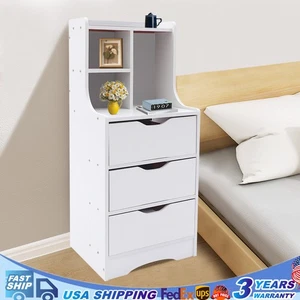 Mesita de noche alta blanca con 3 cajones soporte lateral gabinete mesita de noche mesitas de noche - Imagen 1 de 15