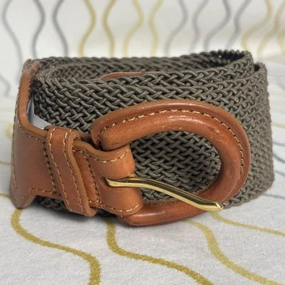 Nuevo sin etiquetas Lands End Mujer Francés Nogal Ancho Nailon Cuero Vestido Cinturón Exterior Grande Foto 1 de 4