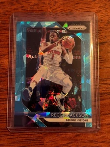 Reggie Jackson 32/99 2018-19 Prizm Blue Cracked Ice #142 Pistons - Picture 1 of 2