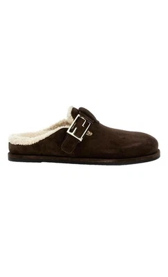 $1150 FENDI Feel FF piel de oveja gamuza mulas deslizables zueco plano pantuflas marrón 38/8 Foto 1 de 4