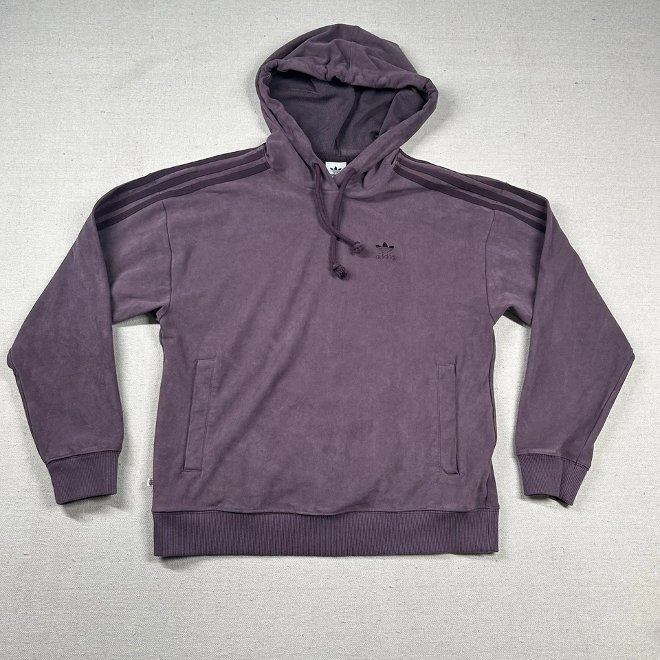 Adidas Hoodie Womens XS Velvet Suede Purple Stretch 3-Stripes Jacket Pullover - Image 1 of 4