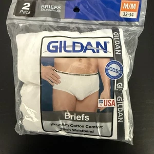 Men's Briefs GILDAN Premium Cotton Comfort Plush Waistband White MEDIUM 2 Pack - Picture 1 of 5