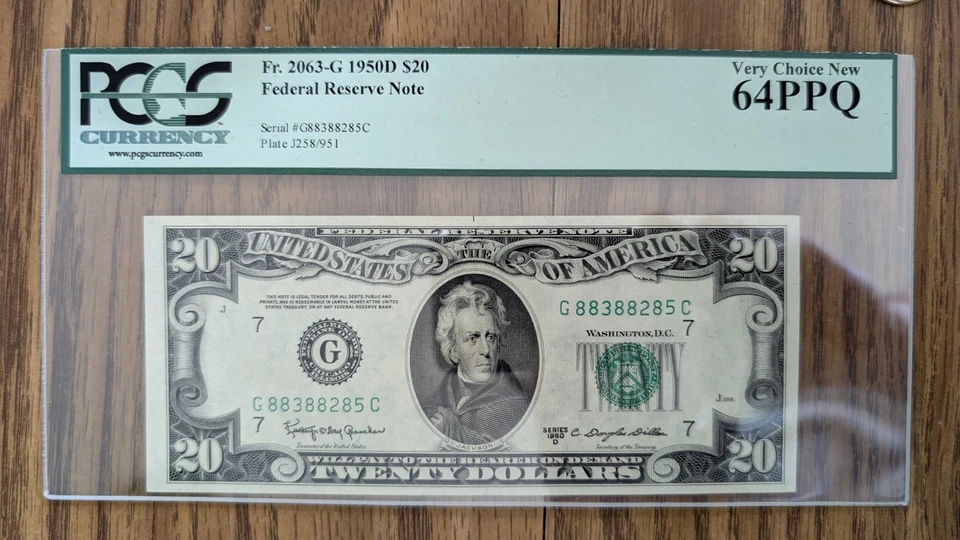1950-D $20 FRN Chicago Fr. 2063-G PCGS Graded 64PPQ Serial G883882825C Free Ship - Image 1 of 3
