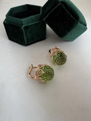 Wunderschöne 585RG gestempelte 14K rolled Rosé Gold Ohrringe, Peridot, 8.2 g.Neu - Bild 1 von 4