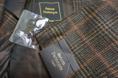 Abrigo Deportivo Sartoria Partenopea Marrón Negro Tejido Tweed Mezcla Cachemira 38R Nuevo Foto 1 de 4