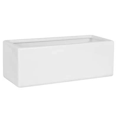 Keramik Übertopf Trog Blumentopf rechteck Planztopf Grünpflanzen weiss glänzend - Bild 1 von 4