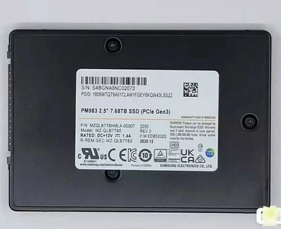 7.68TB Samsung SSD PM983 U.2 2.5"MZQLB7T6HMLA-00007 MZ-QLB7T60 EDB5202 PCIe Gen3 - Image 1 of 3