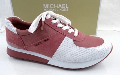 Michael Kors Allie Trainer Lace Up Sneakers Embossed Leather White Multi Size 10 - Image 1 of 4