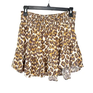 Aerie Leopardenmuster Minirock Damen Medium Leinenmischung hellbraun braun neu mit Etikett - Bild 1 von 9