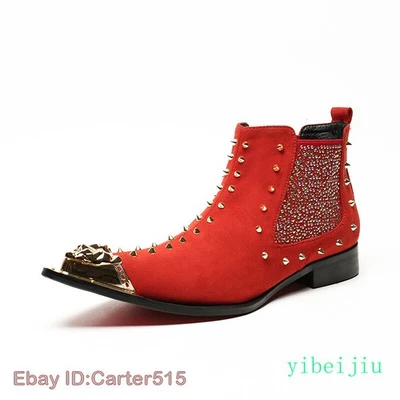 Men's Spike Rock Ankle Boots Metal Steel Toe Dress Formal Clubwear Shoes Fashion - Image 1 of 4