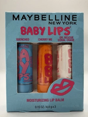 Maybelline New York Baby Lips,Lip Balm 3-Pack Quenched,Cherry,Dr.Res Coral Crave - Image 1 of 2