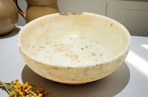 Antique White Marble Round Kitchenware Bowl Original Old Hand Carved - Picture 1 of 6