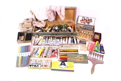 160 tlg. Ölfarben Aquarellfarbe Zeichenkohle Linolschnitt Buntstifte Zubehör DDR - Bild 1 von 4