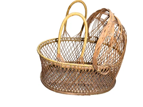 Vintage 1970's Peacock Wicker Bassinet 11x6 Baby Shower Decor Baby Doll Bed Cover