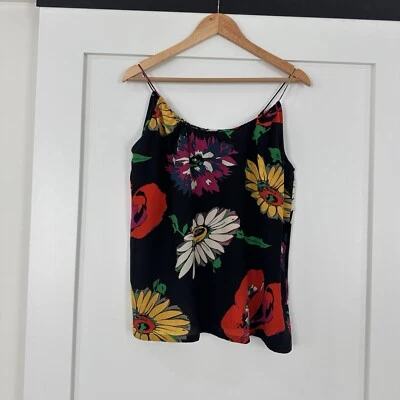 TUCKER Blusa Floral Seda Sin Mangas XS Negra Multicolor Ligera Boho Playa Foto 1 de 4