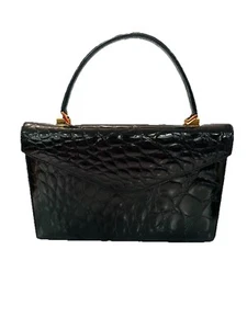 Rene Black Alligator Convertible Top Handle Shoulder Clutch Bag - Picture 1 of 5