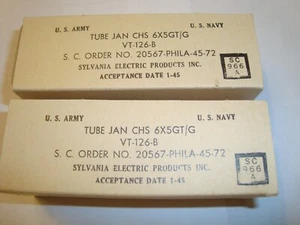One Pair Military JAN-CHS- 6X5GT/G / VT-126-B Tubes, 1945 Production, New In Box - Picture 1 of 6