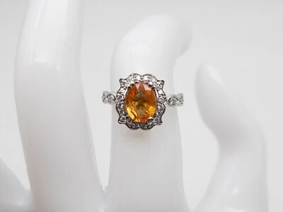 $7000 VERRAGIO 2.50ct Natural Padparadscha Sapphire Diamond 14k White Gold Ring - Image 1 of 4